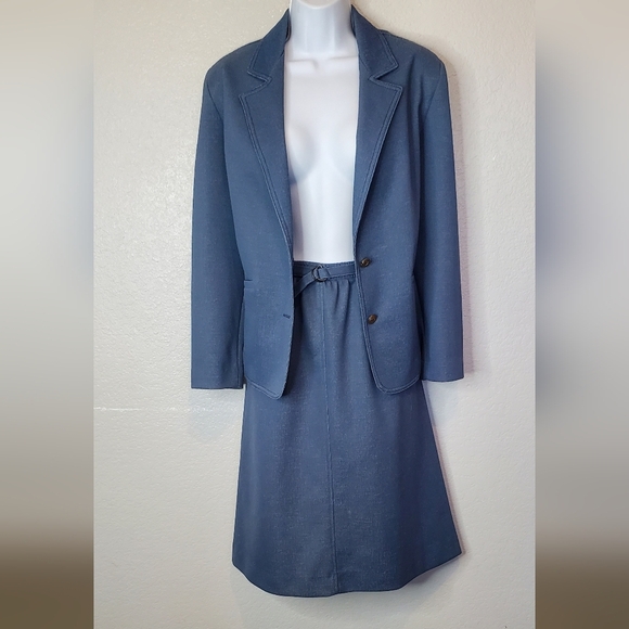 Vintage Graff Skirtsuit Blue 2 Piece Blazer Jacket & Midi Skirt Set Size 4 - Picture 6 of 9